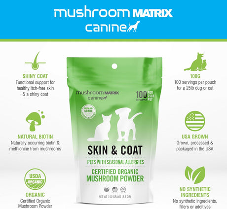 OM - Om Mushroom Matrix Pet Canine Skin & Coat 100Gr. - The Red Vitamin MX - Suplementos Herbales Para Perros - {{ shop.shopifyCountryName }}