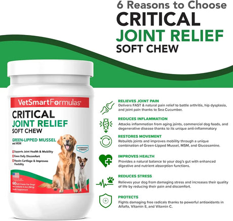 VETSMART - VetSmart Formulas Critical Joint Relief Soft Chew for Dogs 60 Masticables - The Red Vitamin MX - Cuidado De Cadera Y Articulaciones Para Perros - {{ shop.shopifyCountryName }}