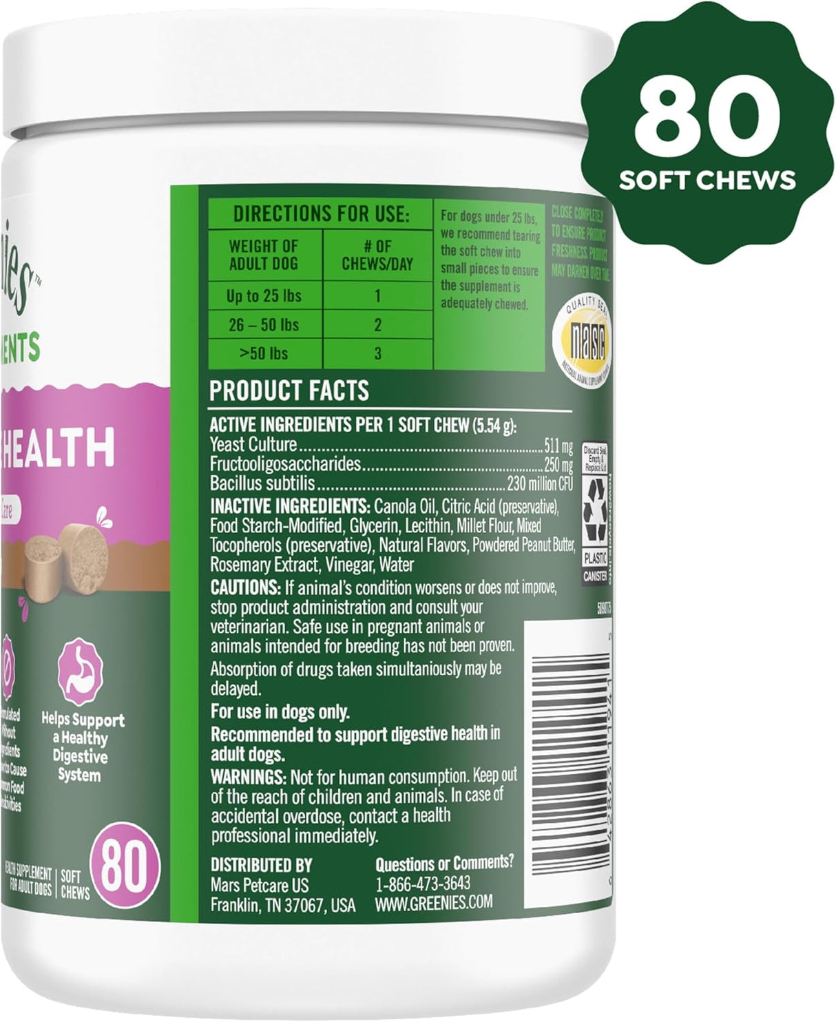 Greenies Sensitive Care Digestive Health Dog Supplement 80 Masticables