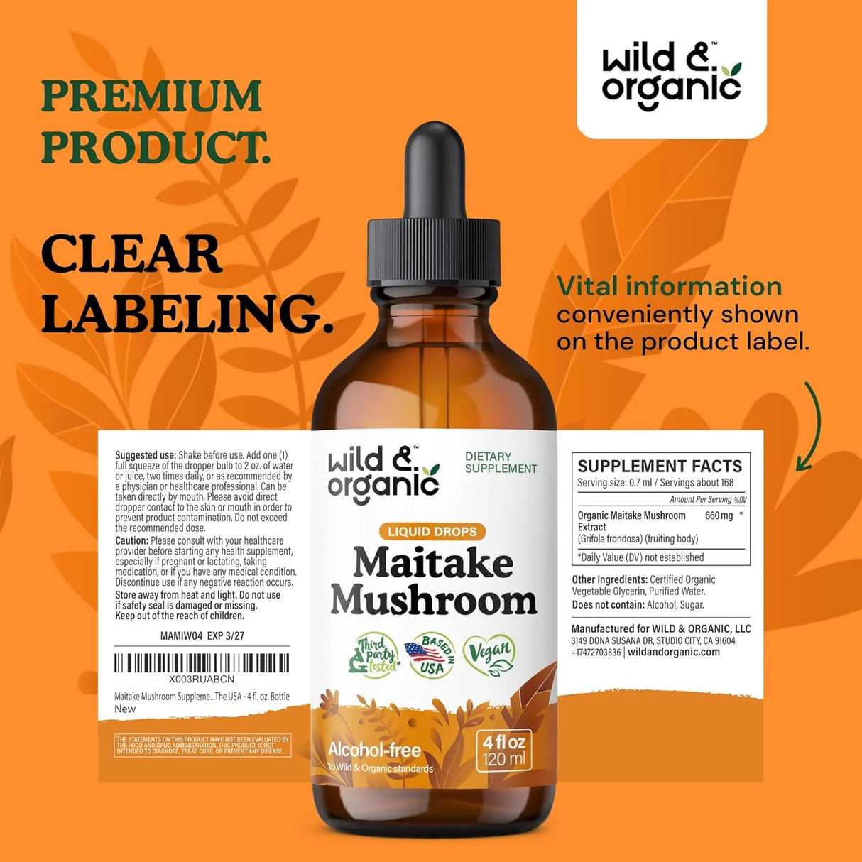 WILD & ORGANIC - Wild & Organic Maitake Mushroom Drops 4 Fl.Oz. - The Red Vitamin MX - Suplementos Alimenticios - {{ shop.shopifyCountryName }}