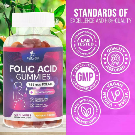 NATURE'S NUTRITION - Nature's Nutrition Folic Acid Gummies for Women 785mcg 120 Gomitas - The Red Vitamin MX - Suplementos Alimenticios - {{ shop.shopifyCountryName }}