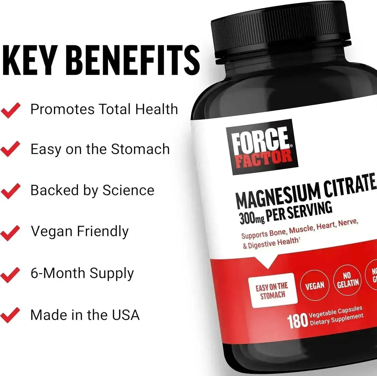 FORCE FACTOR - Force Factor Magnesium Citrate 150Mg. 180 Capsulas - The Red Vitamin MX - Suplementos Alimenticios - {{ shop.shopifyCountryName }}