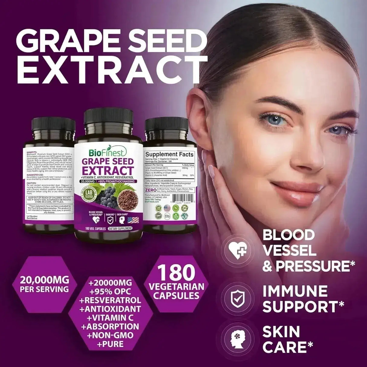 BIOFINEST - BioFinest Grape Seed 20000Mg. 180 Capsulas - The Red Vitamin MX - Suplementos Alimenticios - {{ shop.shopifyCountryName }}