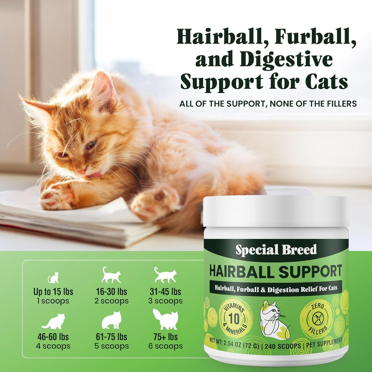 Special Breed Hairball Support for Cats 240 Servicios 72Gr.