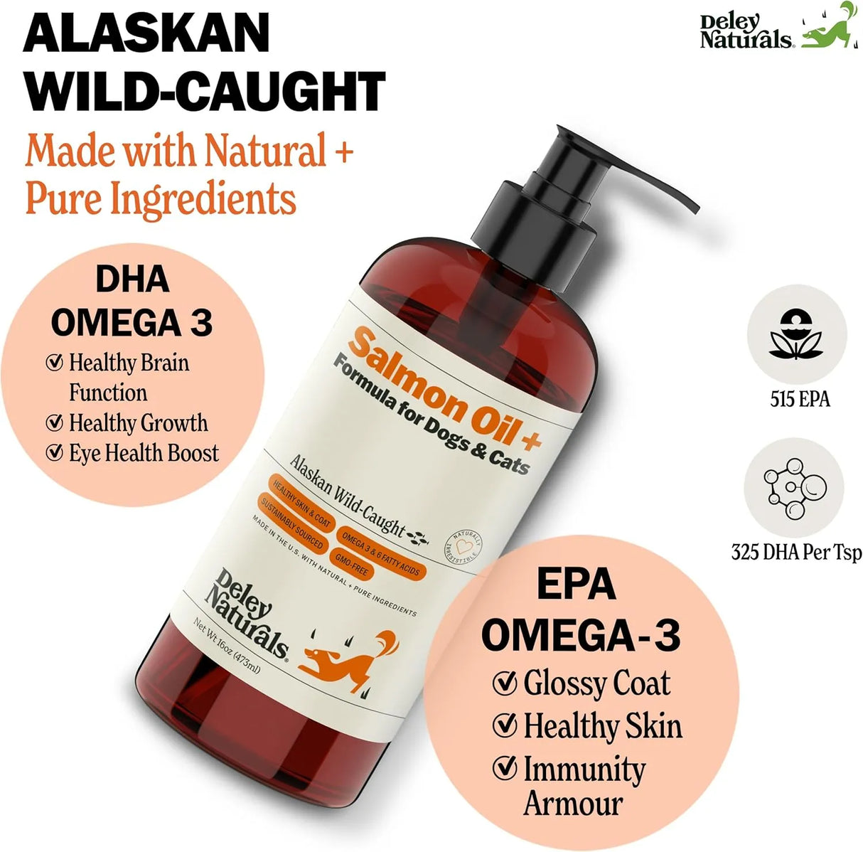 DELEY NATURALS - Deley Naturals Wild Alaskan Salmon Oil for Dogs 16 Fl.Oz. - The Red Vitamin MX - Aceite De Pescado Para Perros - {{ shop.shopifyCountryName }}