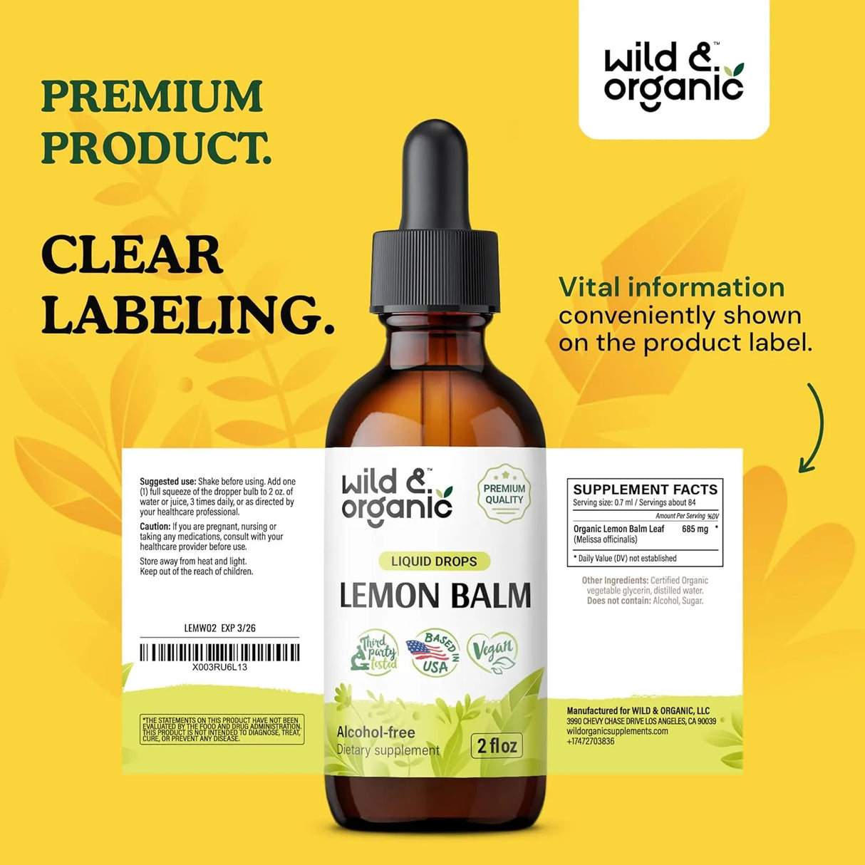 WILD & ORGANIC - Wild & Organic Lemon Balm Drops 2 Fl.Oz. - The Red Vitamin MX - Suplementos Alimenticios - {{ shop.shopifyCountryName }}