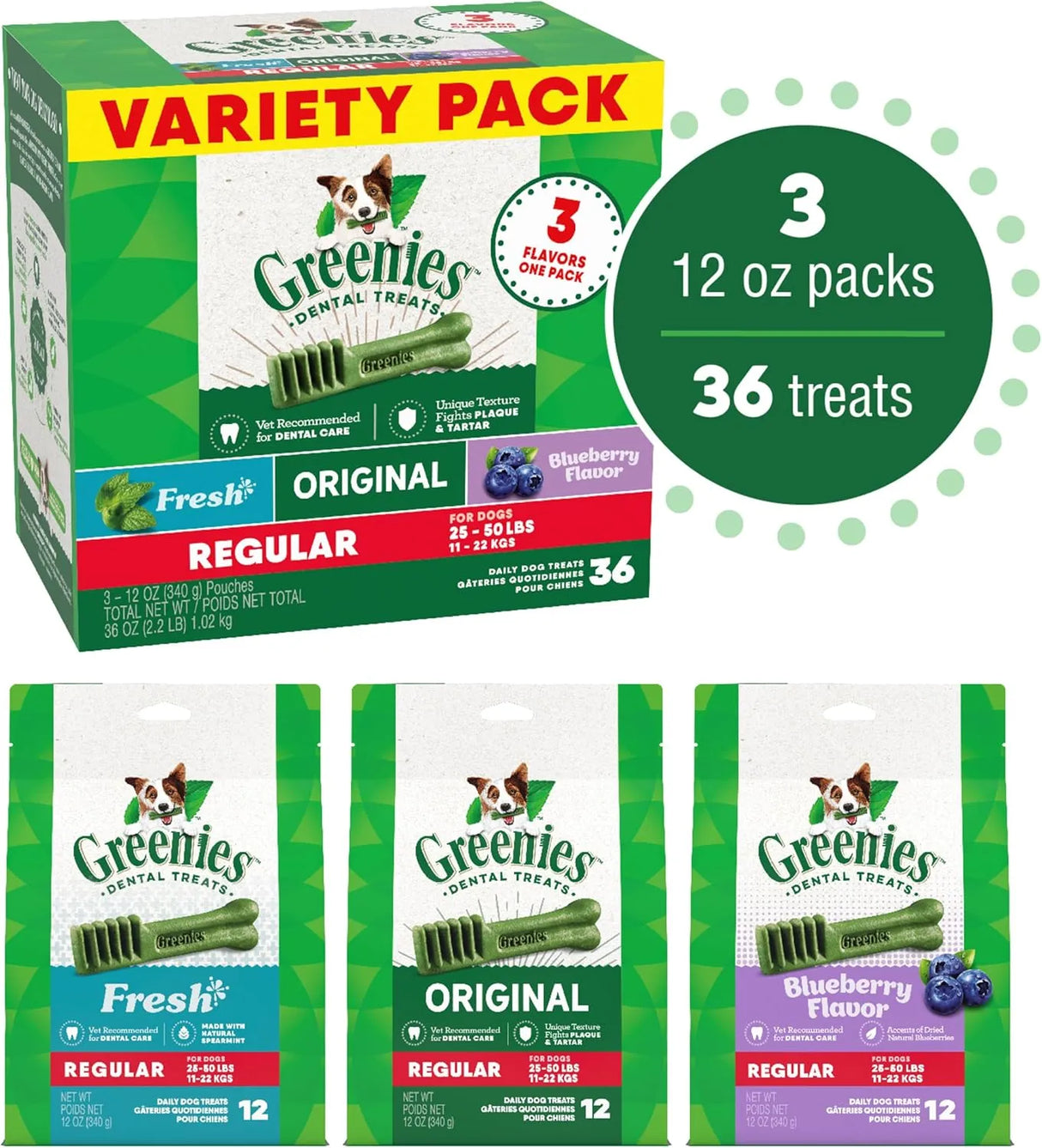GREENIES - Greenies Regular Natural Dental Care Dog Treats Variety Pack 36 Piezas - The Red Vitamin MX - Cuidado Dental Para Perros - {{ shop.shopifyCountryName }}