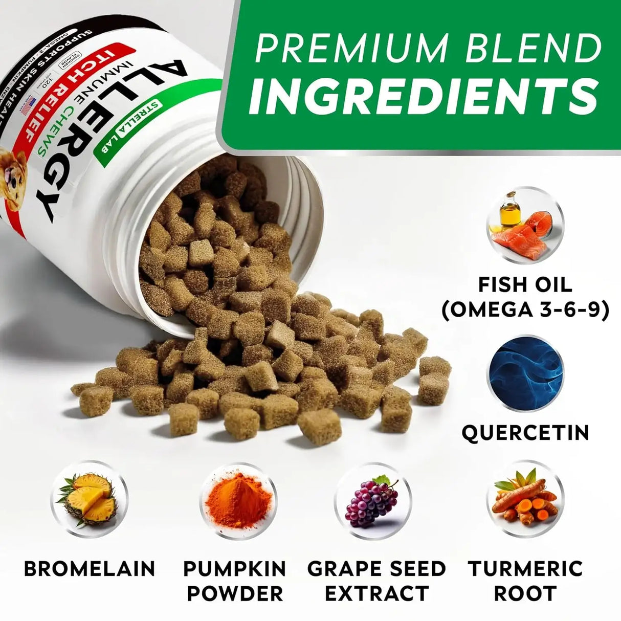 STRELLALAB - StrellaLab Dog Allergy Relief & Anti Itch Support Chews Chicken 120 Masticables - The Red Vitamin MX - Remedios Para La Picazón De Perros - {{ shop.shopifyCountryName }}