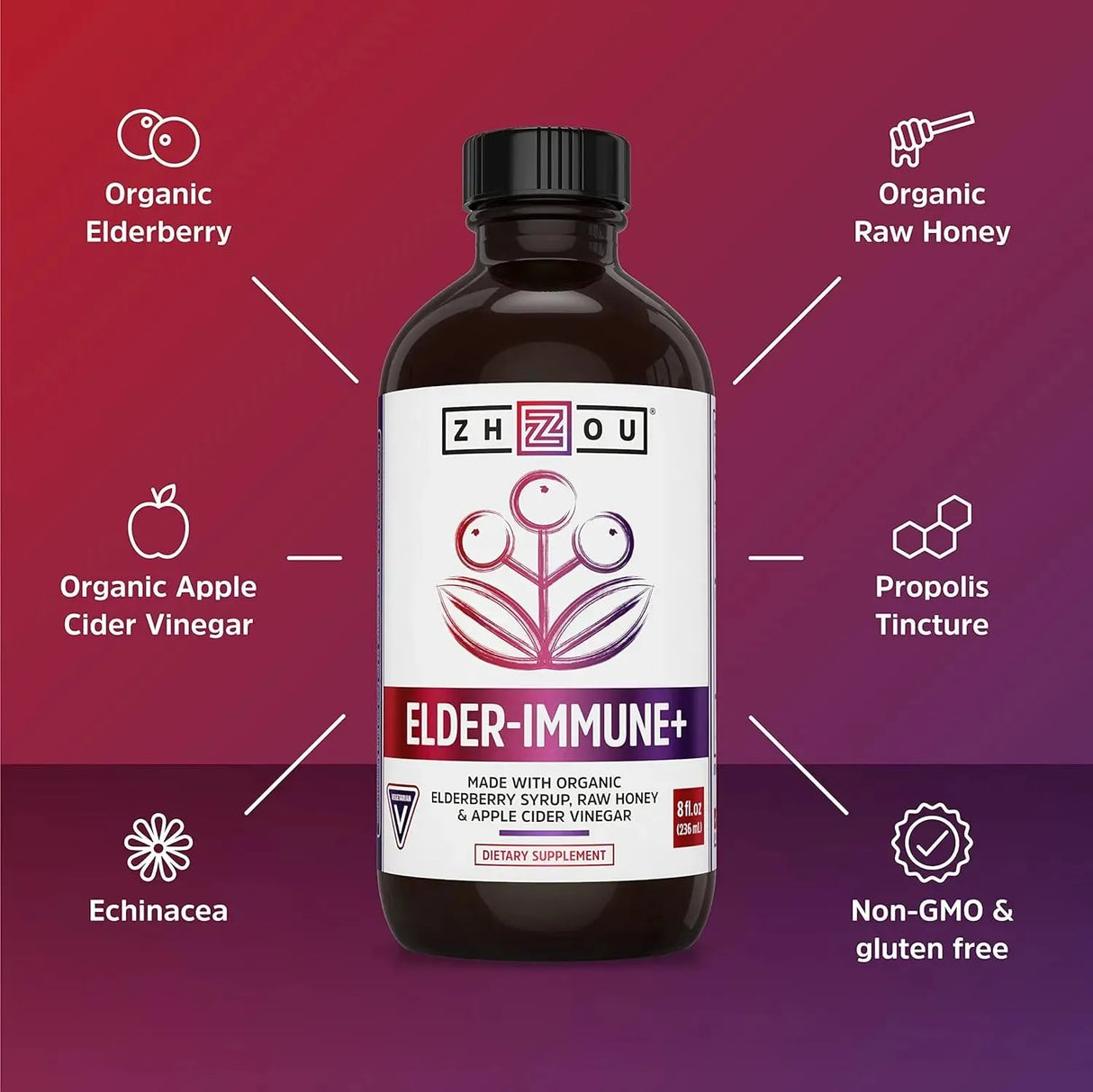ZHOU - Zhou Nutrition Elderberry Syrup 236Ml. - The Red Vitamin MX - Suplementos Alimenticios - {{ shop.shopifyCountryName }}