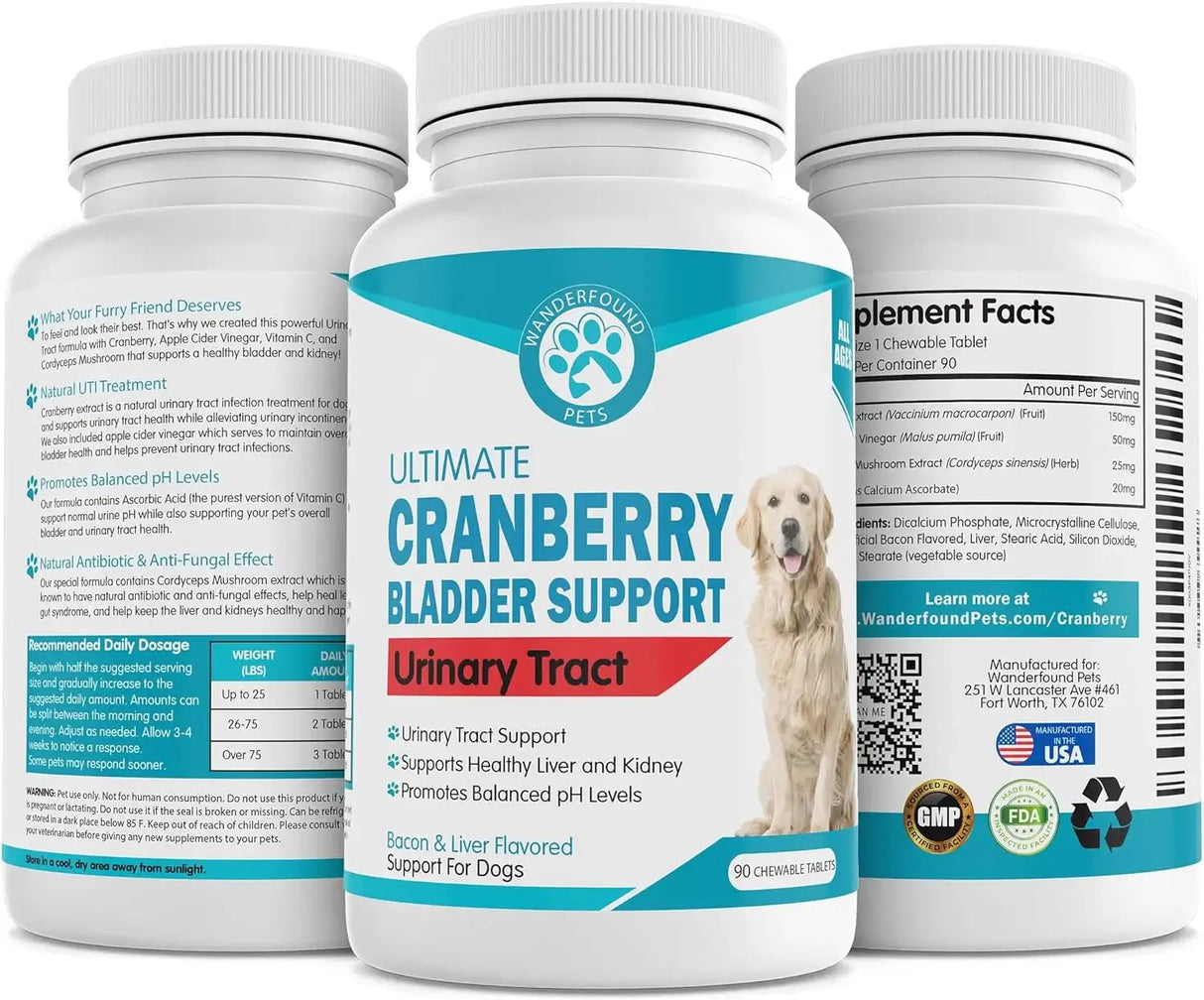 WANDERFOUND PETS - Wanderfound Pets Ultimate Cranberry Bladder UTI Support for Dogs 90 Tabletas Masticables - The Red Vitamin MX - Salud De Tracto Urinario Para Perros - {{ shop.shopifyCountryName }}