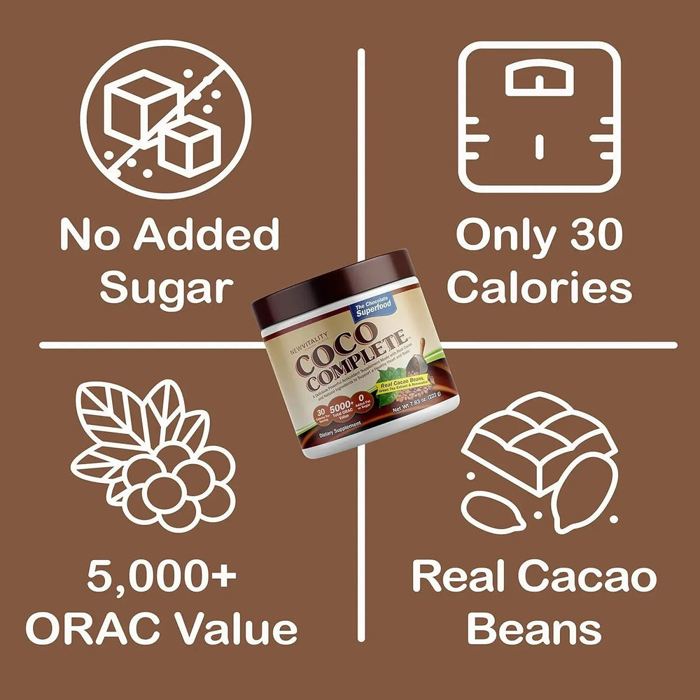 NEW VITALITY - New Vitality Coco Complete Real Cocoa Powder & Green Tea Extract 222Gr. - The Red Vitamin MX - Suplementos Alimenticios - {{ shop.shopifyCountryName }}