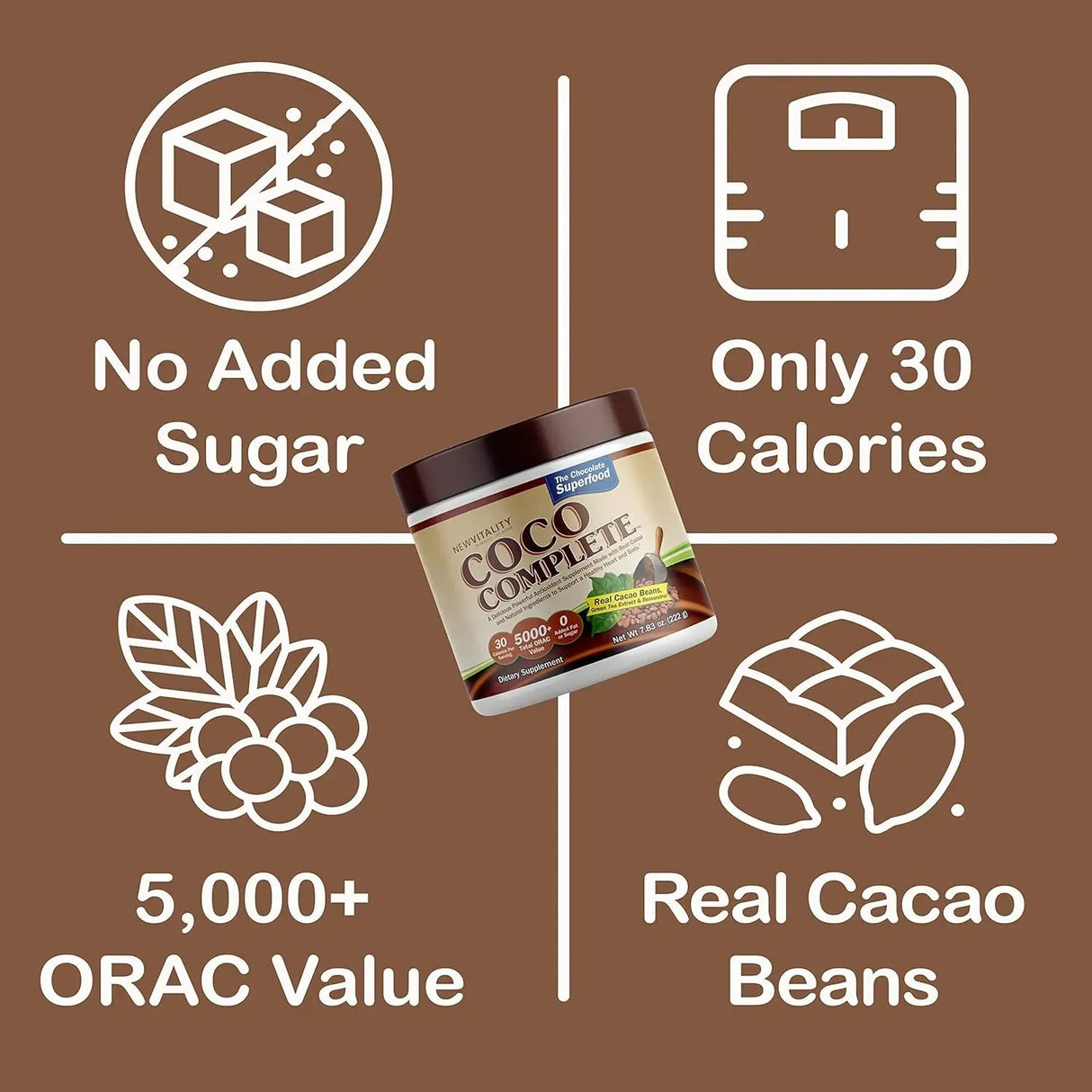 NEW VITALITY - New Vitality Coco Complete Real Cocoa Powder & Green Tea Extract 222Gr. - The Red Vitamin MX - Suplementos Alimenticios - {{ shop.shopifyCountryName }}