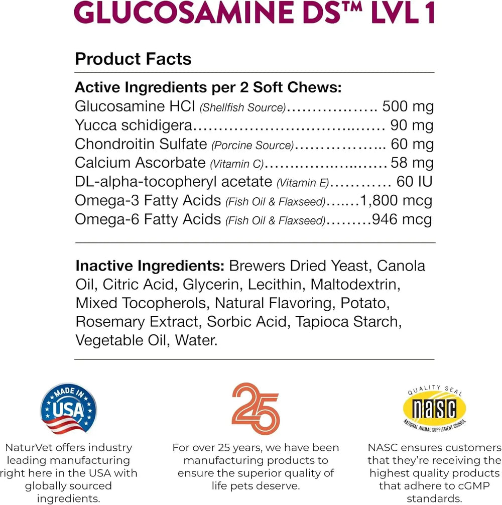 NATURVET - NaturVet Glucosamine DS Level 1 Maintenance 120 Masticables - The Red Vitamin MX - Cuidado De Cadera Y Articulaciones Para Perros - {{ shop.shopifyCountryName }}