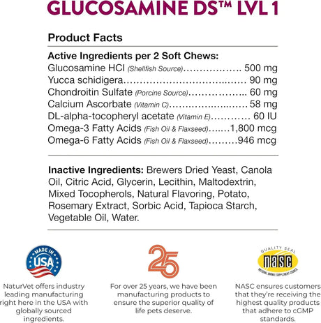 NATURVET - NaturVet Glucosamine DS Level 1 Maintenance 120 Masticables - The Red Vitamin MX - Cuidado De Cadera Y Articulaciones Para Perros - {{ shop.shopifyCountryName }}