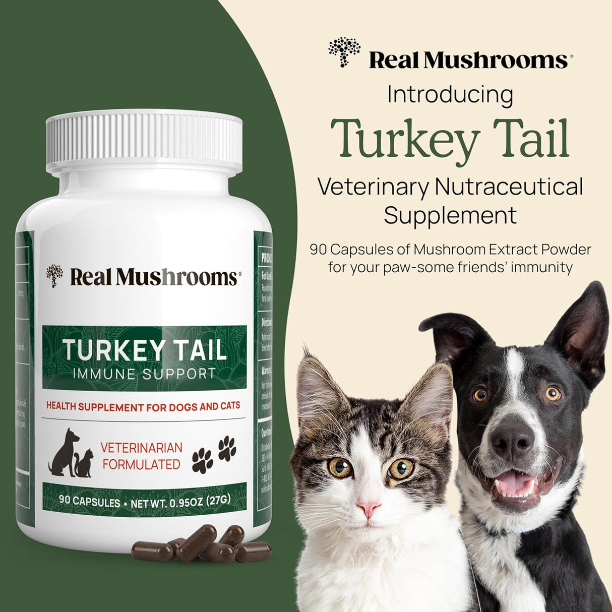 REAL MUSHROOMS - Real Mushrooms Turkey Tail Capsules for Pets 90 Capsulas - The Red Vitamin MX - Suplementos Herbales Para Perros - {{ shop.shopifyCountryName }}