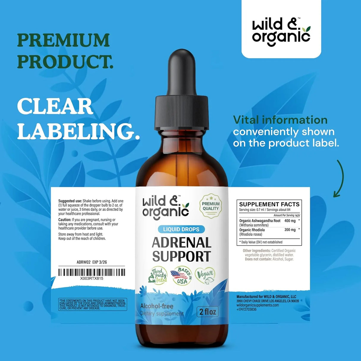 WILD & ORGANIC - Wild & Organic Adrenal Support Tincture 2 Fl.Oz. - The Red Vitamin MX - Suplementos Alimenticios - {{ shop.shopifyCountryName }}