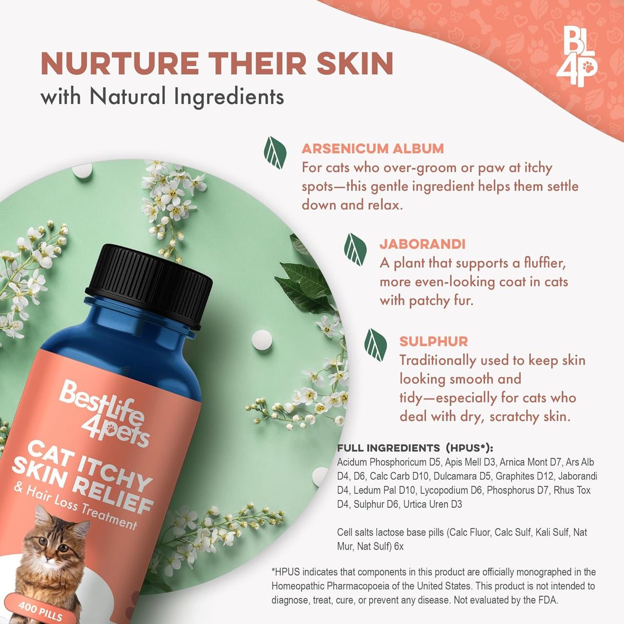 BestLife4Pets Cat Itchy Skin Relief & Hair Loss Treatment 400 Tabletas