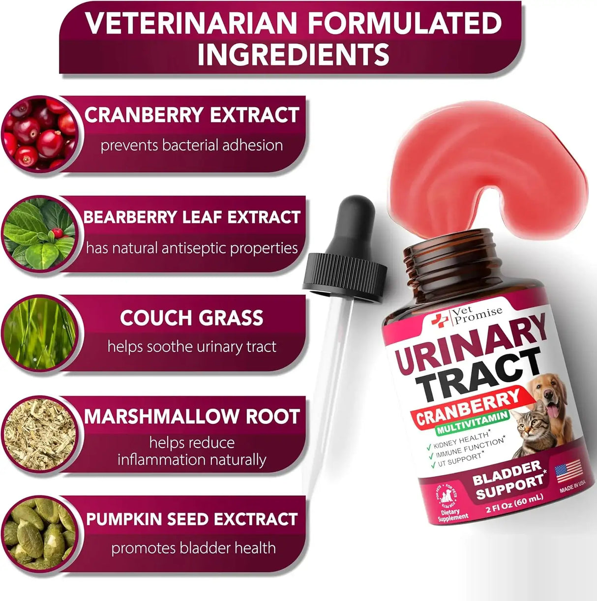 VET PROMISE - Vet Promise Urinary Tract Infection Treatments with Cranberry 2 Fl.Oz. - The Red Vitamin MX - Salud De Tracto Urinario Para Perros - {{ shop.shopifyCountryName }}