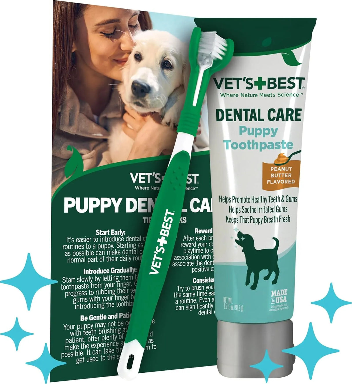 VET'S BEST - Vet's Best Dog Toothpaste & Toothbrush Kit for Puppies Peanut Butter Flavor - The Red Vitamin MX - Cuidado Dental Para Perros - {{ shop.shopifyCountryName }}