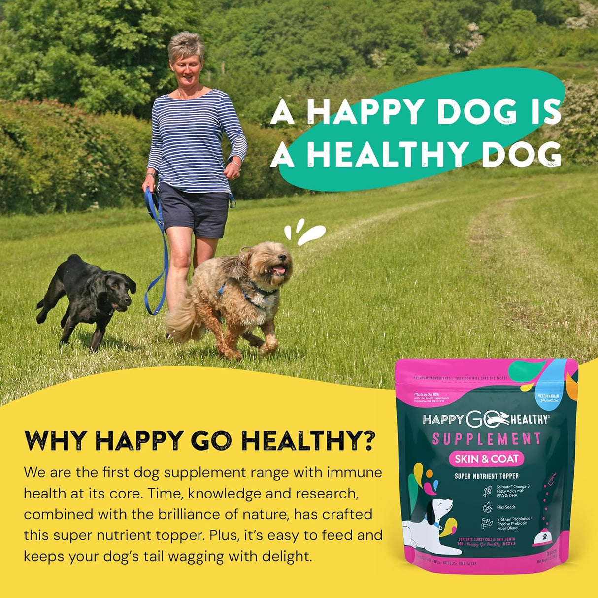 HAPPY GO HEALTHY Skin & Coat Supplements for Dogs 120 Servicios