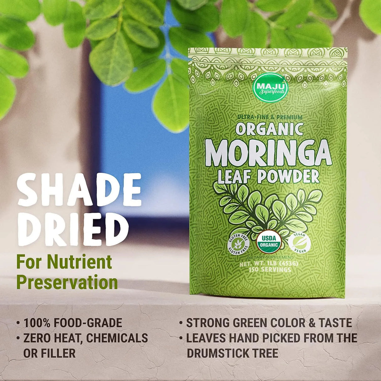 MAJU SUPERFOODS - MAJU's Organic Moringa Powder 453Gr. - The Red Vitamin MX - Suplementos Alimenticios - {{ shop.shopifyCountryName }}