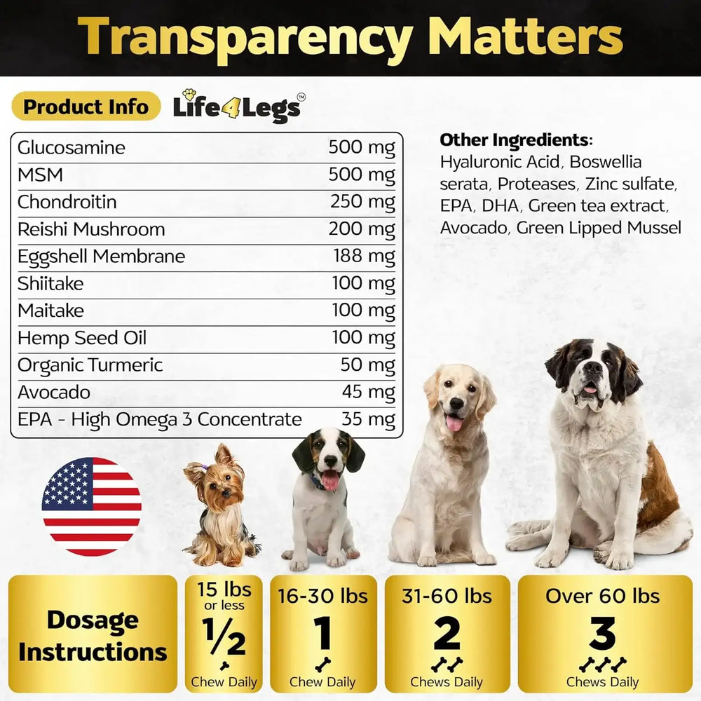 LIFE4LEGS - Life4Legs Soft Chews Hip and Joint Supplement for Dogs Bacon Flavor 30 Masticables - The Red Vitamin MX - Cuidado De Cadera Y Articulaciones Para Perros - {{ shop.shopifyCountryName }}