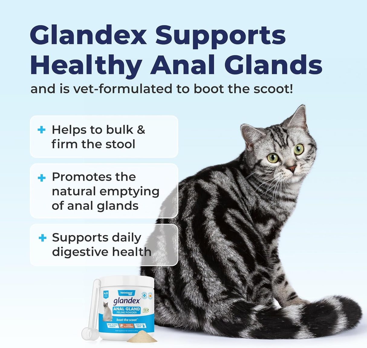 Vetnique Glandex Feline Anal Gland or Daily Probiotic Fiber Supplement Powder for Cats 114Gr.