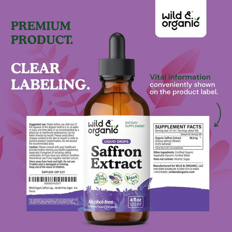 WILD & ORGANIC - Wild & Organic Saffron Tincture 88.5Mg. 4 Fl.Oz. - The Red Vitamin MX - Suplementos Alimenticios - {{ shop.shopifyCountryName }}