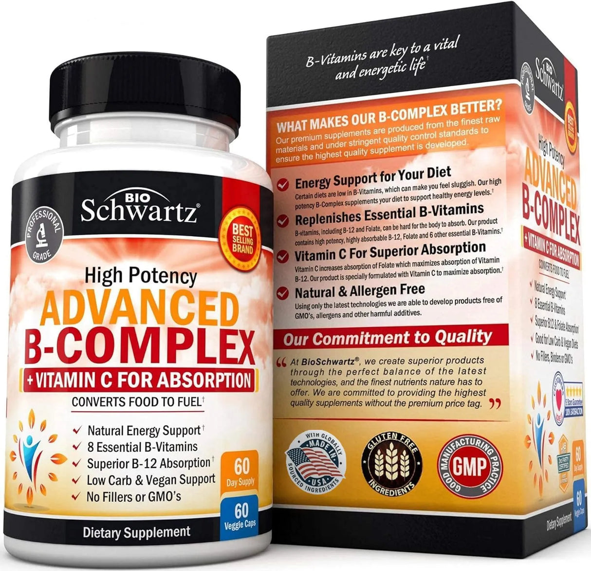 BIO SCHWARTZ - BioSchwartz Vitamin B Complex with Vitamin C 60 Capsulas - The Red Vitamin MX - Suplementos Alimenticios - {{ shop.shopifyCountryName }}