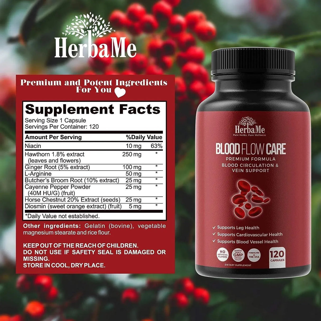 HERBAME - HerbaMe Blood Circulation Supplement 120 Capsulas - The Red Vitamin MX - Suplementos Alimenticios - {{ shop.shopifyCountryName }}