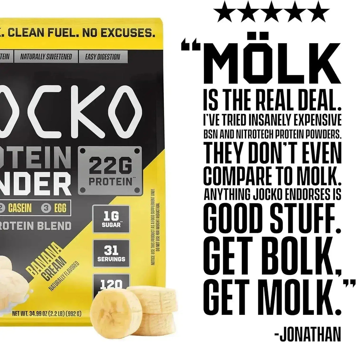 JOCKO FUEL - Jocko Mölk Whey Protein Powder Sugar Free 31 Servicios Banana Cream 992Gr. - The Red Vitamin MX - Suplementos Alimenticios - {{ shop.shopifyCountryName }}