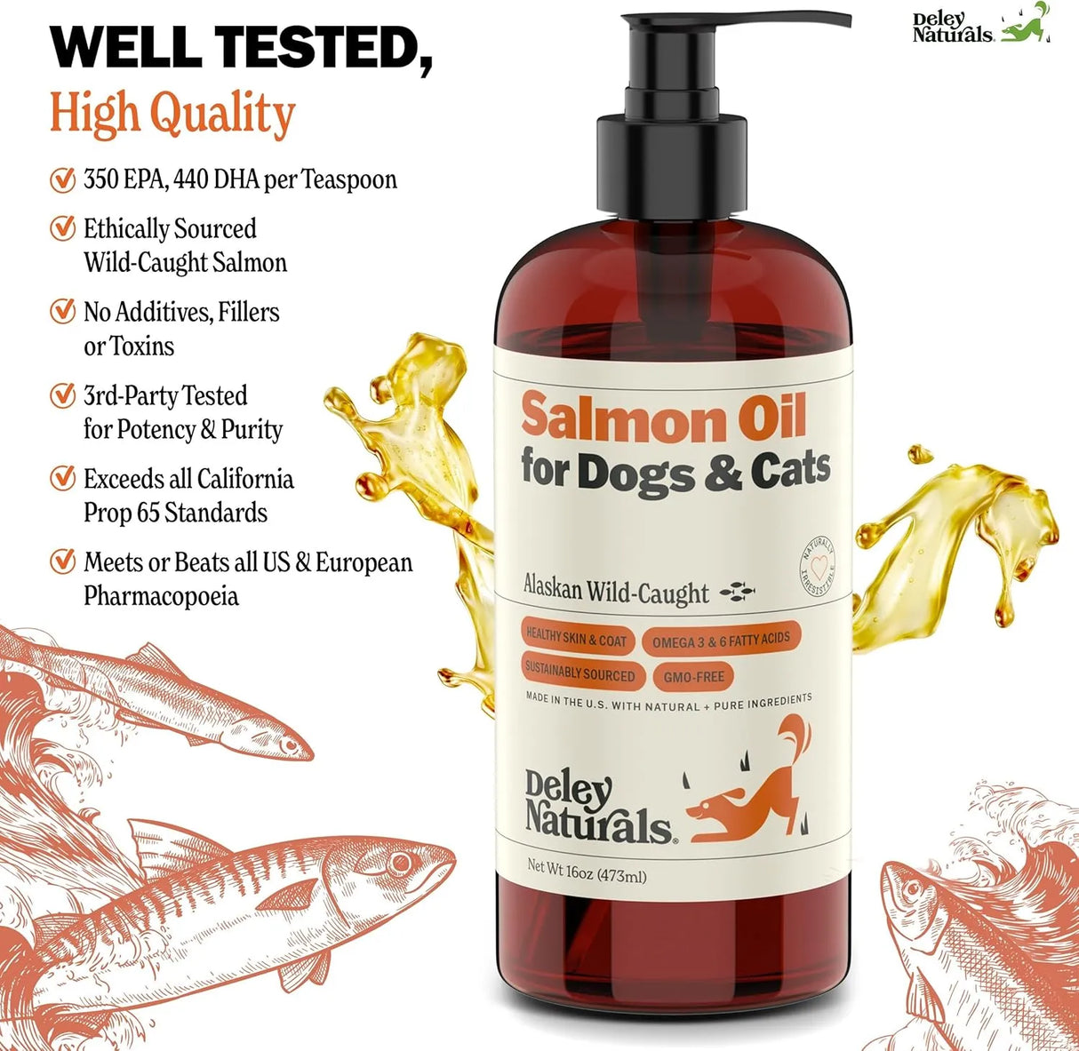 DELEY NATURALS - Deley Naturals Wild Alaskan Salmon Oil for Dogs 16 Fl.Oz. - The Red Vitamin MX - Aceite De Pescado Para Perros - {{ shop.shopifyCountryName }}