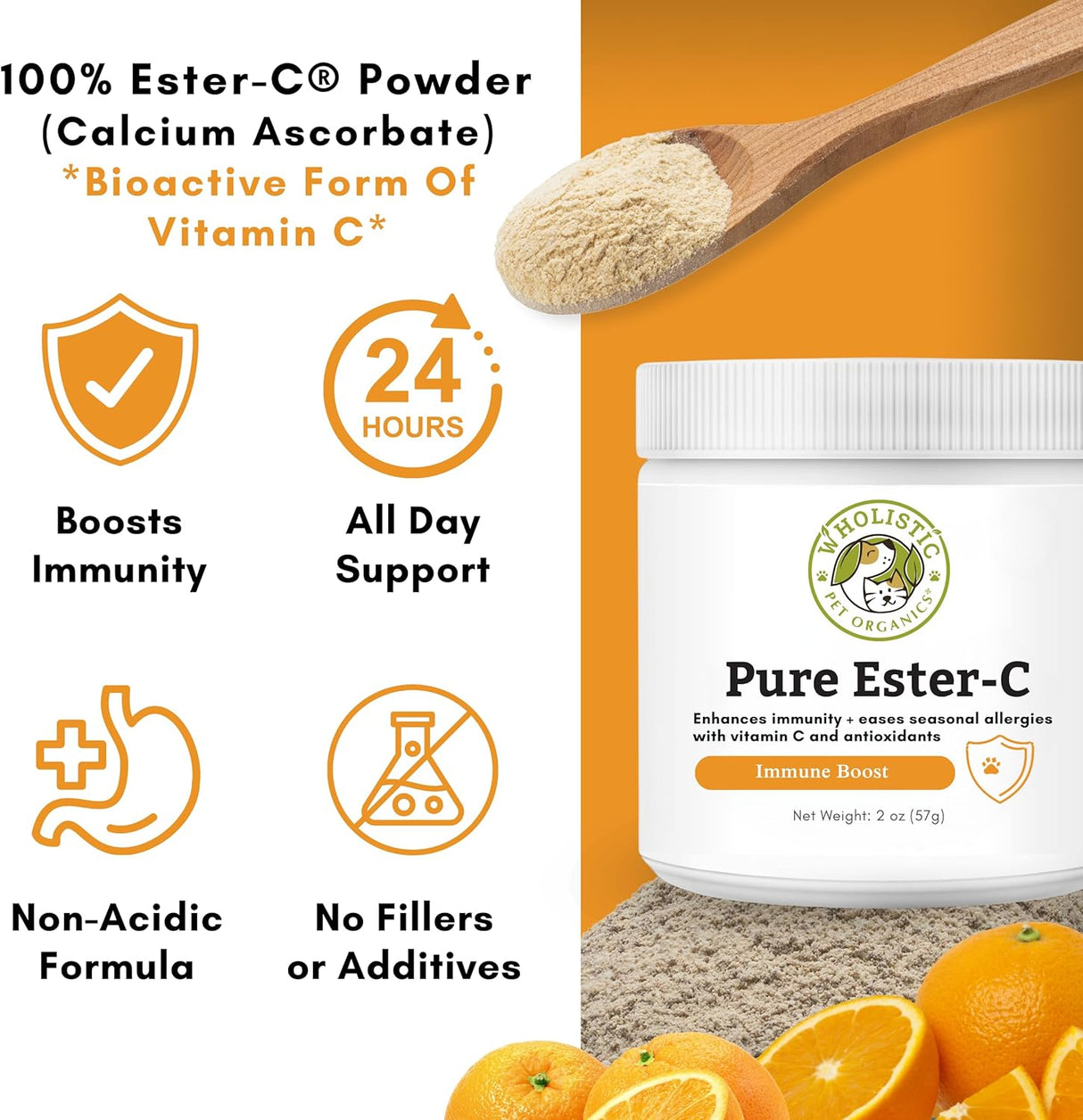 Wholistic Pet Organics Pure Ester-C Powder for Dogs 57Gr.