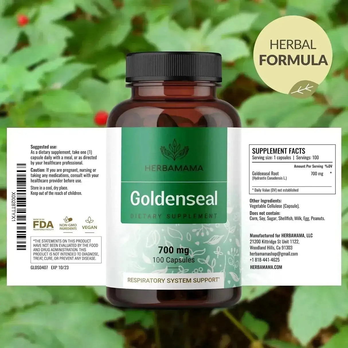 HERBAMAMA - HERBAMAMA Goldenseal 700Mg. 100 Capsulas - The Red Vitamin MX - Suplementos Alimenticios - {{ shop.shopifyCountryName }}