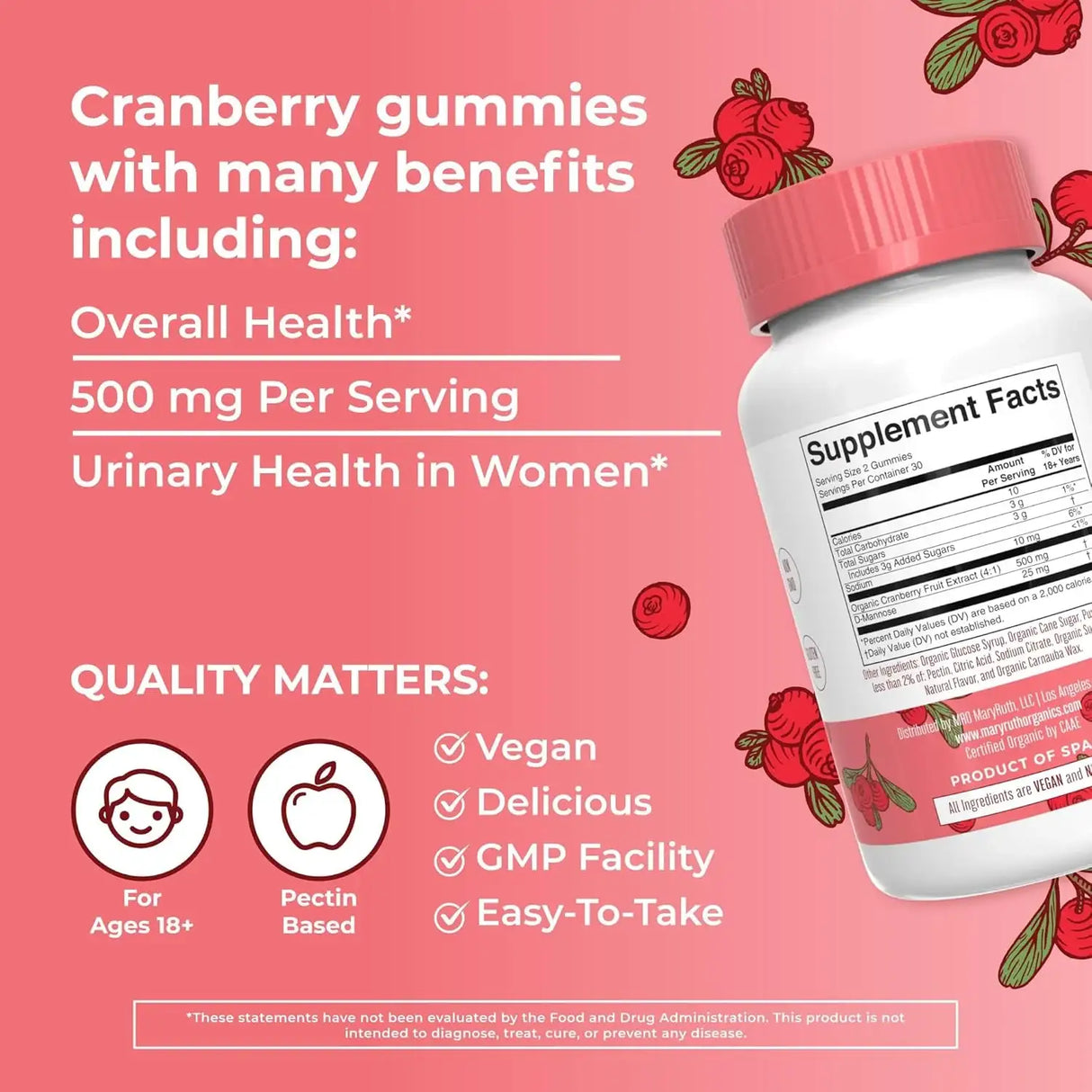 MARY RUTH ORGANICS - MaryRuth Organics Organic Cranberry Gummies 60 Gomitas - The Red Vitamin MX - Suplementos Alimenticios - {{ shop.shopifyCountryName }}