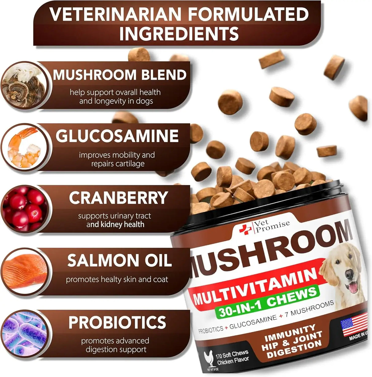 VET PROMISE - Vet Promise Mushroom for Dogs 170 Masticables - The Red Vitamin MX - Suplementos Herbales Para Perros - {{ shop.shopifyCountryName }}