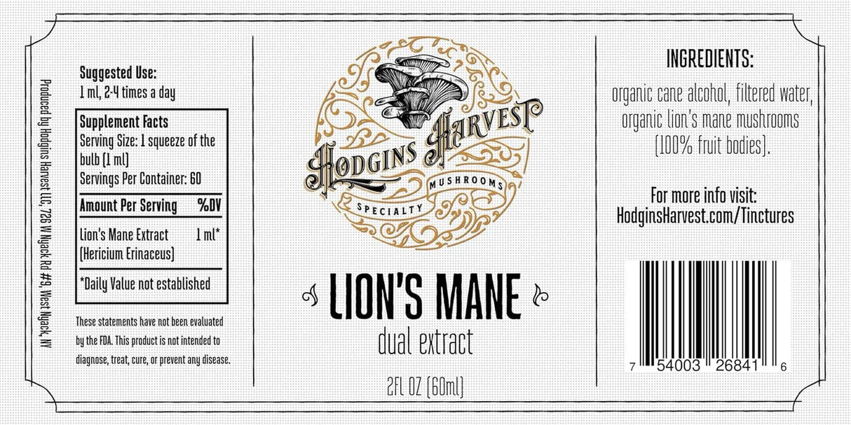 HODGINS HARVEST - Hodgins Harvest Organic Lion's Mane Tincture 2 Fl.Oz. - The Red Vitamin MX - Suplementos Alimenticios - {{ shop.shopifyCountryName }}