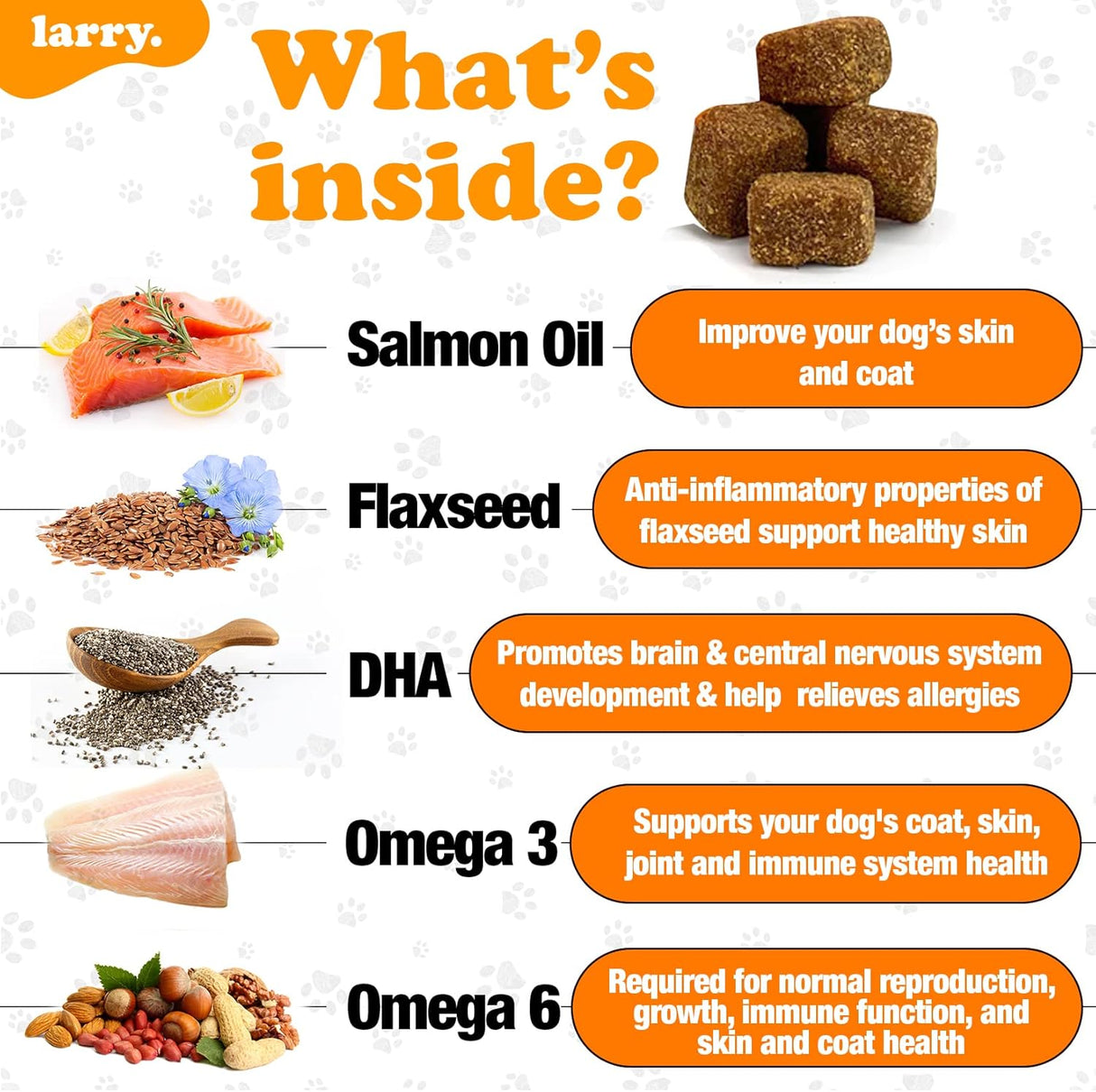 Larry Salmon Oil for Dogs Skin and Coat 120 Masticables