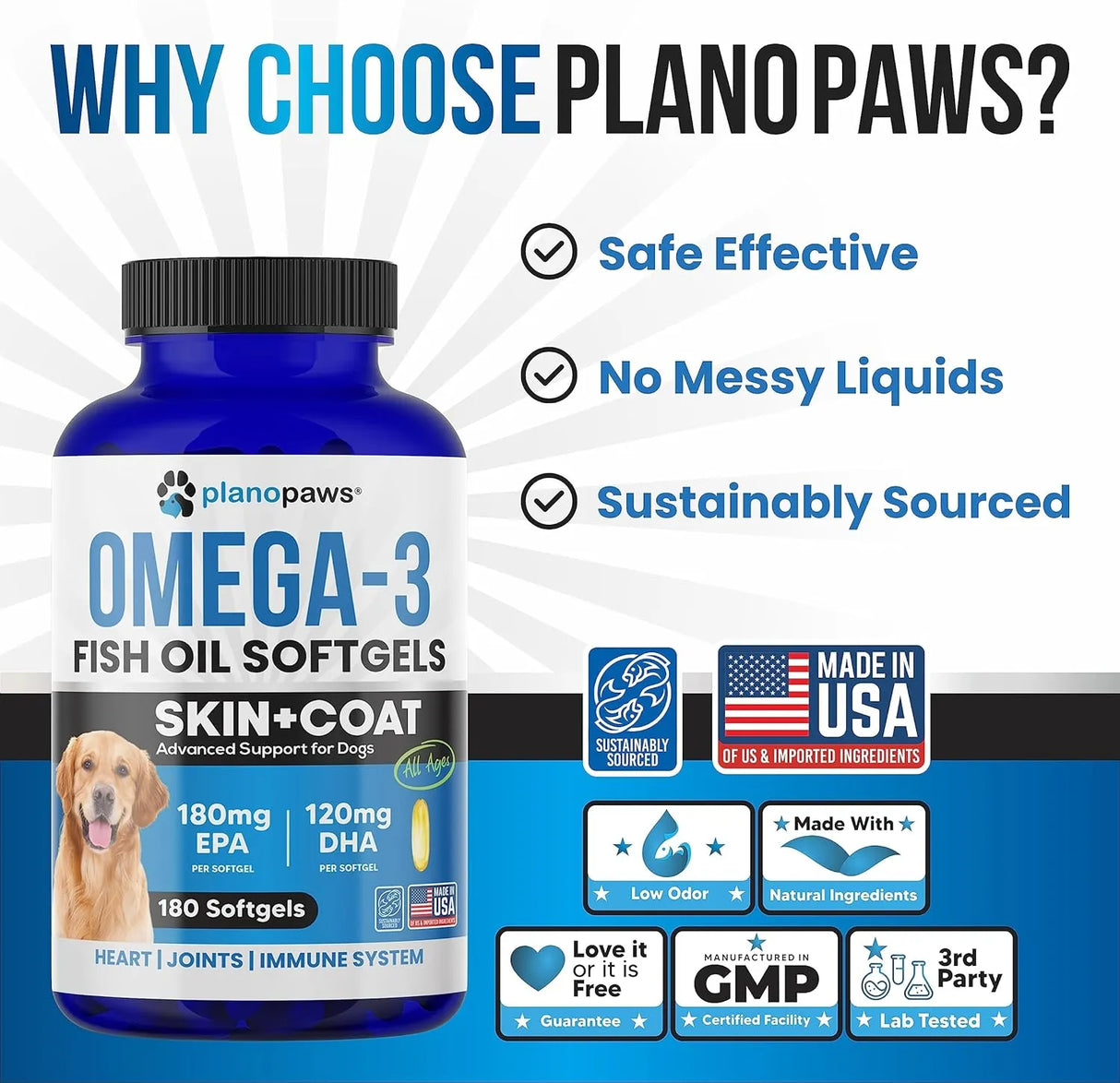PLANOPAWS - Planopaws Omega 3 Fish Oil for Dogs 180 Capsulas Blandas - The Red Vitamin MX - Aceite De Pescado Para Perros - {{ shop.shopifyCountryName }}