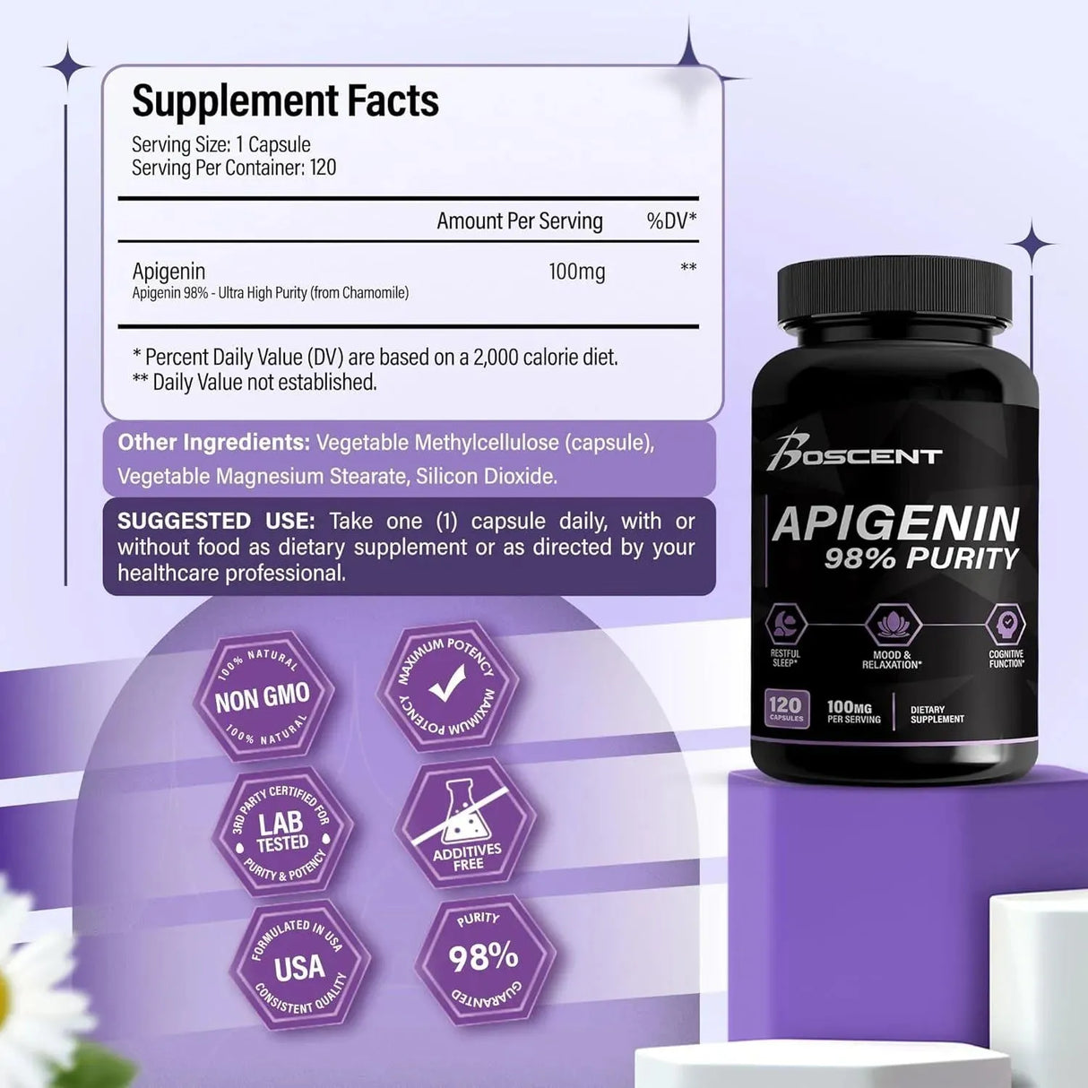 BOSCENT - BOSCENT Apigenin 100Mg. 120 Capsulas - The Red Vitamin MX - Suplementos Alimenticios - {{ shop.shopifyCountryName }}