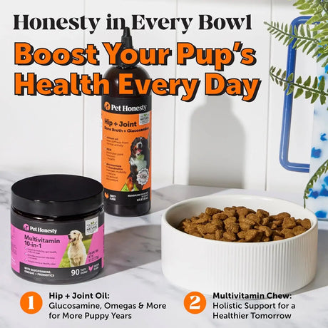 PET HONESTY - Pet Honesty Hip & Joint Dog Food Topper Bone Broth 12 Fl.Oz. - The Red Vitamin MX - Cuidado De Cadera Y Articulaciones Para Perros - {{ shop.shopifyCountryName }}