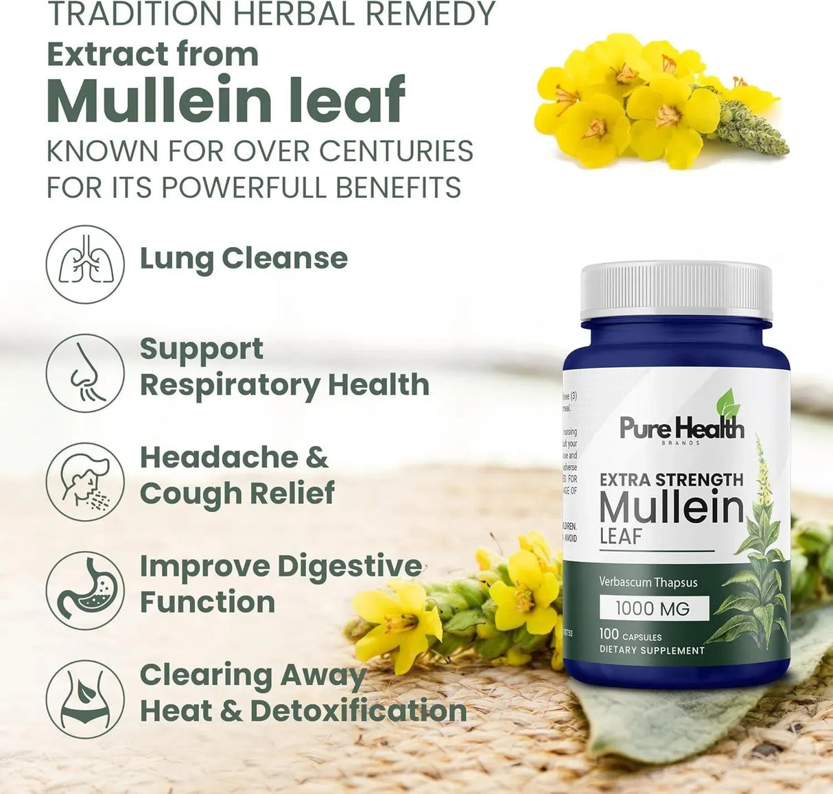 PURE HEALTH - Pure Health Lung Detox Mullein Leaf 100 Capsulas - The Red Vitamin MX - Suplementos Alimenticios - {{ shop.shopifyCountryName }}