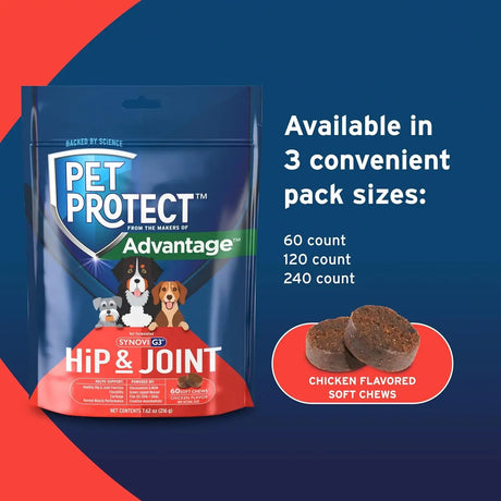 PET PROTECT - Pet Protect from The Makers of Advantage Vet-Formulated Hip & Joint for Dogs 60 Masticables - The Red Vitamin MX - Cuidado De Cadera Y Articulaciones Para Perros - {{ shop.shopifyCountryName }}