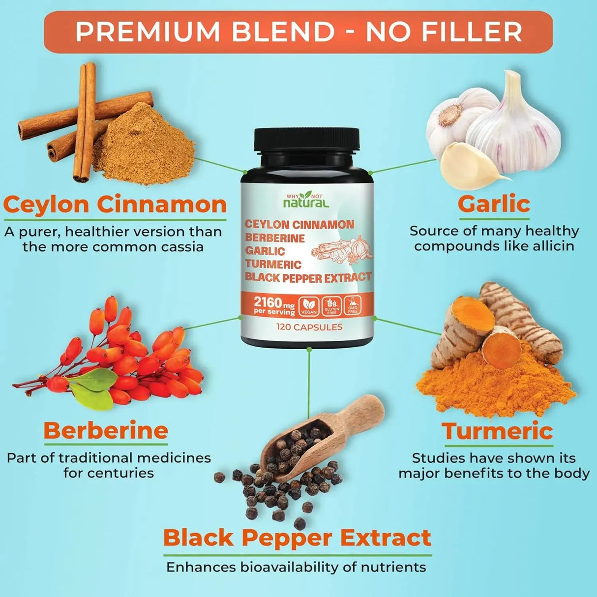 WHY NOT NATURAL - Why Not Natural 5-in-1 Organic Ceylon Cinnamon 120 Capsulas - The Red Vitamin MX - Suplementos Alimenticios - {{ shop.shopifyCountryName }}