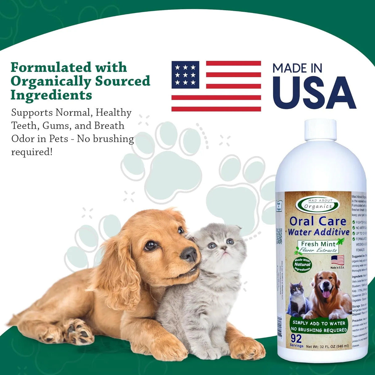 MAD ABOUT ORGANICS - Mad About Organics Oral Care Water Additive for Cats & Dogs Fresh Mint Flavor 946Ml. - The Red Vitamin MX - Cuidado Dental Para Perros - {{ shop.shopifyCountryName }}