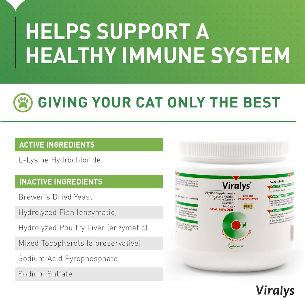 Vetoquinol Viralys Daily L-Lysine Powder for Cats and Kittens 100Gr.