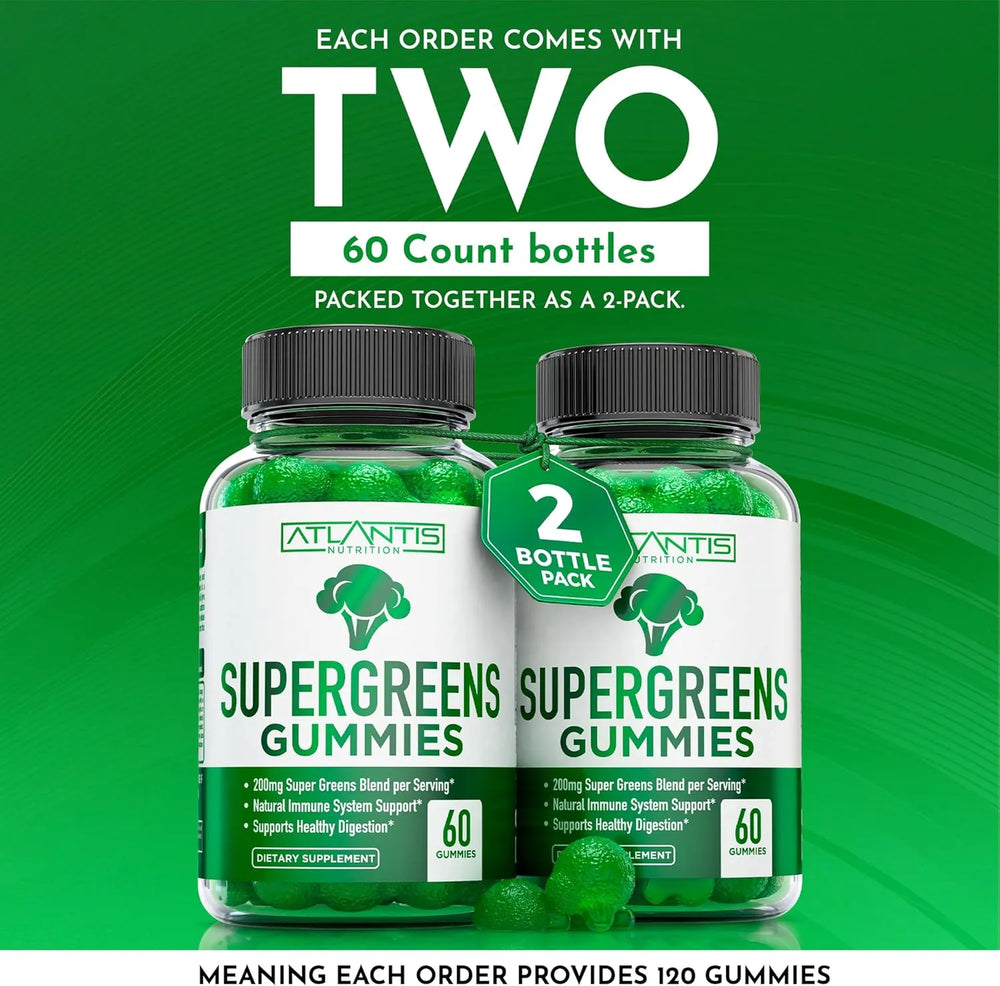 ATLANTIS NUTRITION - Atlantis Nutrition Supergreens Gummies Natural Raspberry Flavor 60 Gomitas 2 Pack - The Red Vitamin MX - Suplementos Alimenticios - {{ shop.shopifyCountryName }}