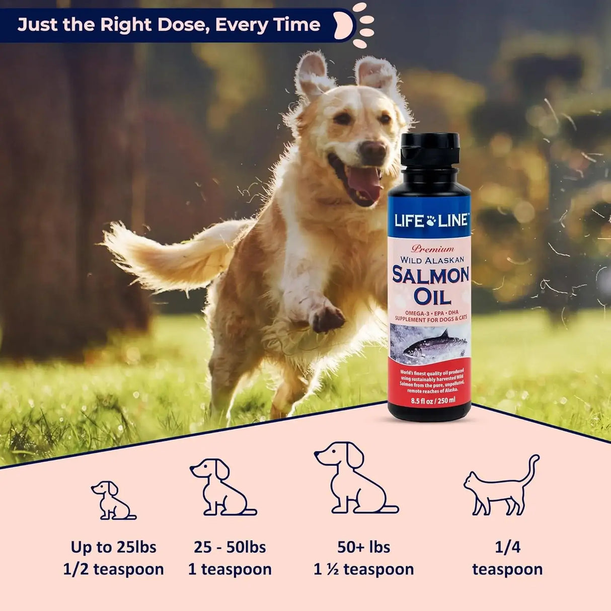 LIFE LINE PET NUTRITION - Life Line Pet Nutrition Wild Alaskan Salmon Oil Omega-3 8.5 Fl.Oz. - The Red Vitamin MX - Aceite De Pescado Para Perros - {{ shop.shopifyCountryName }}