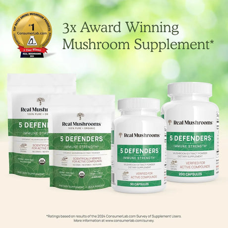 REAL MUSHROOMS - Real Mushrooms 5 Defenders Powder 100 Servicios 100Gr. - The Red Vitamin MX - Suplementos Alimenticios - {{ shop.shopifyCountryName }}