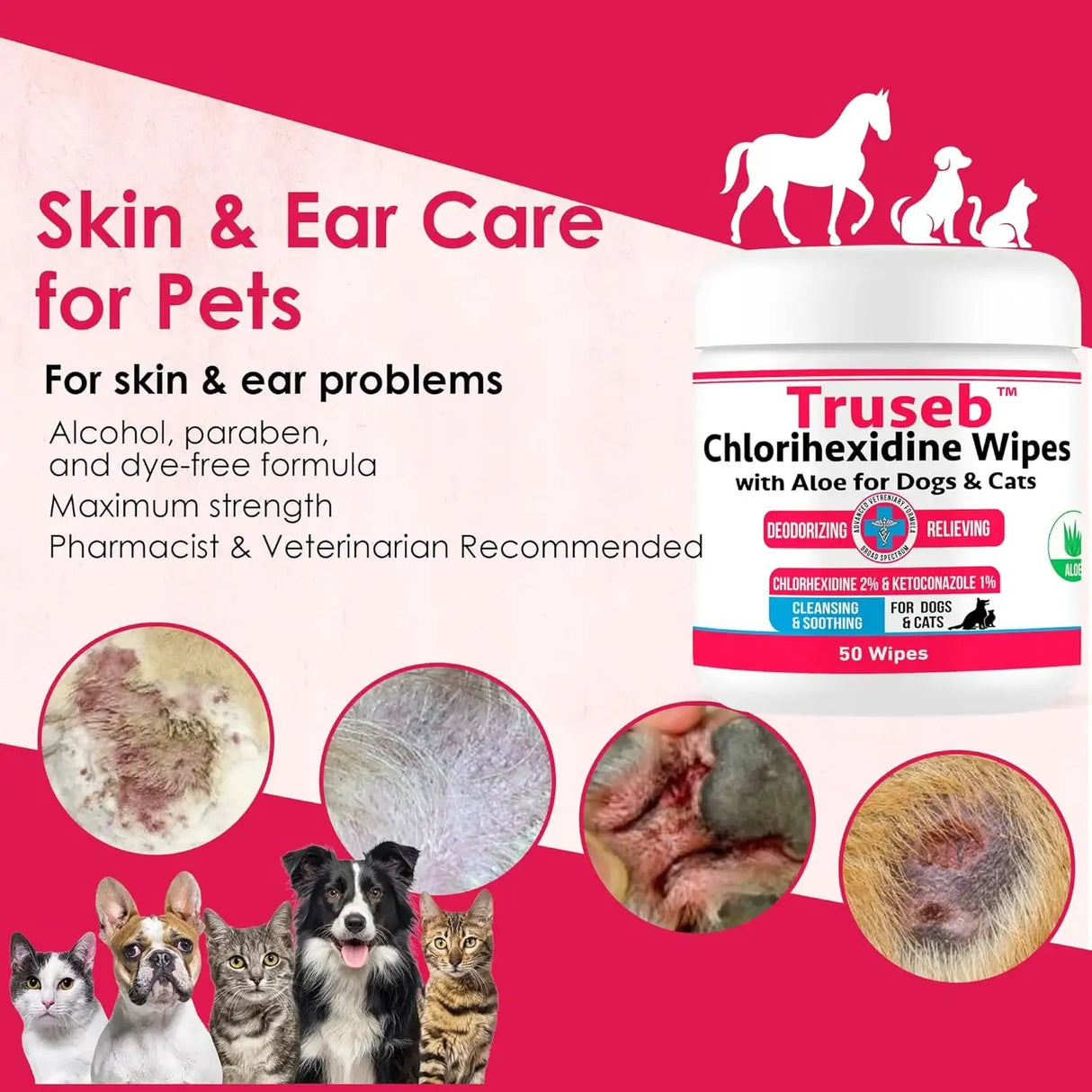 TRUSEB - Truseb Topical Ketoconazole and Chlorhexidine Wipes for Dogs Cats and Horses 50 Toallitas - The Red Vitamin MX - Remedios Para La Picazón De Perros - {{ shop.shopifyCountryName }}